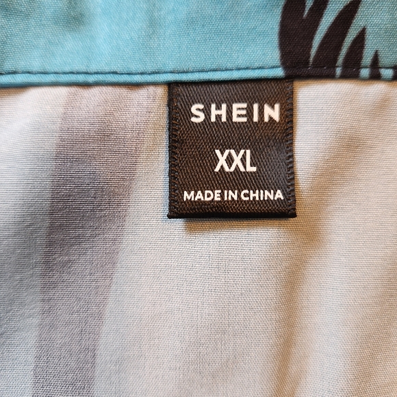 SHEIN-Mens Hawaiian Shirt, XXL, Blue & Pink, Palm Trees, Button Down - Picture 3 of 3